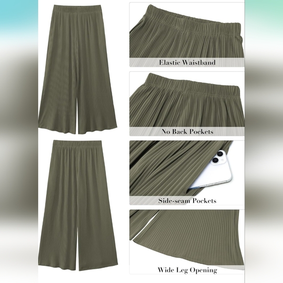 olive green wide leg pants - Picture 4 of 6